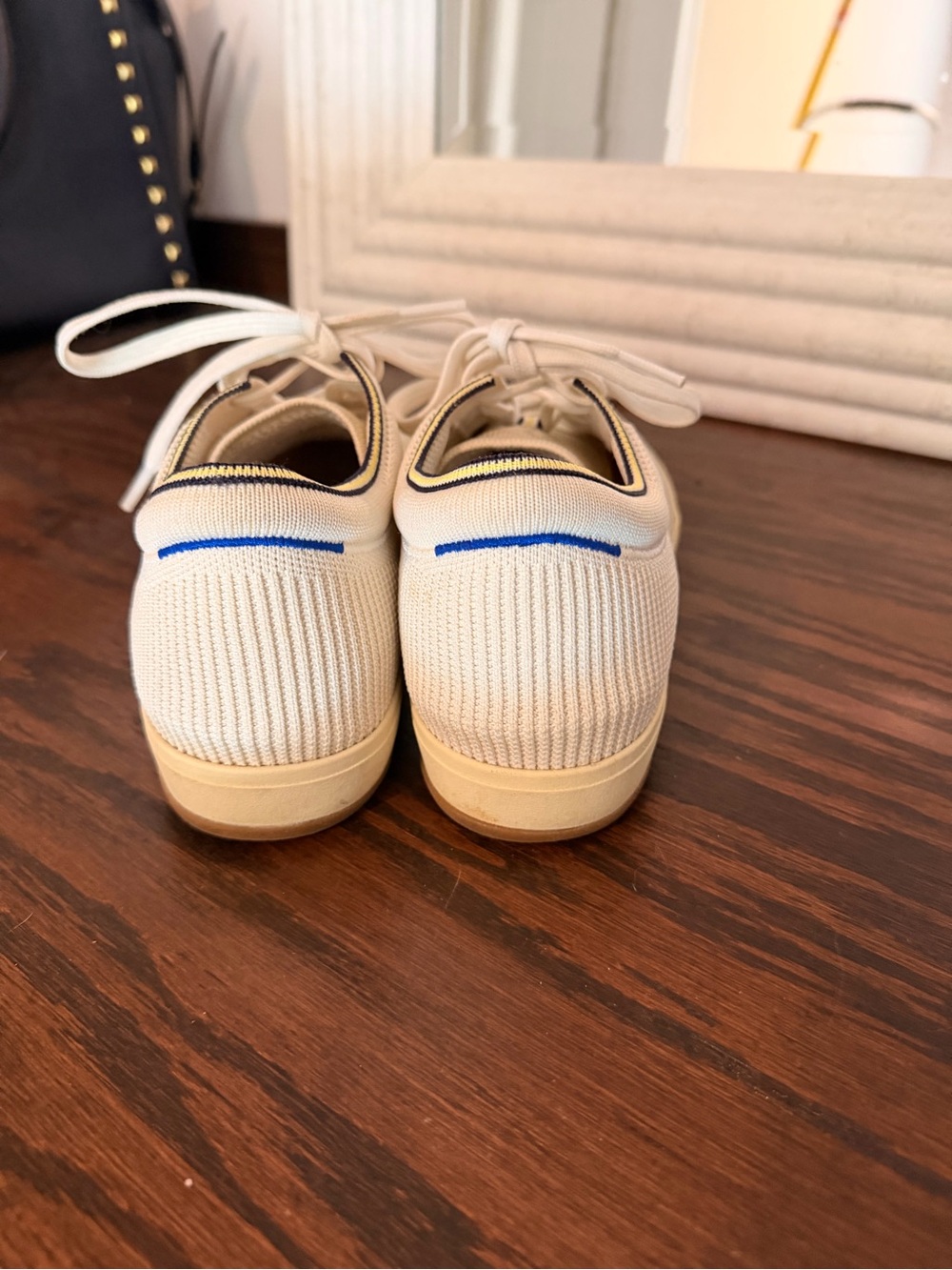 Rothy's Cream Knit Slip-On with Navy and Yellow Trim - Picture 3 of 7